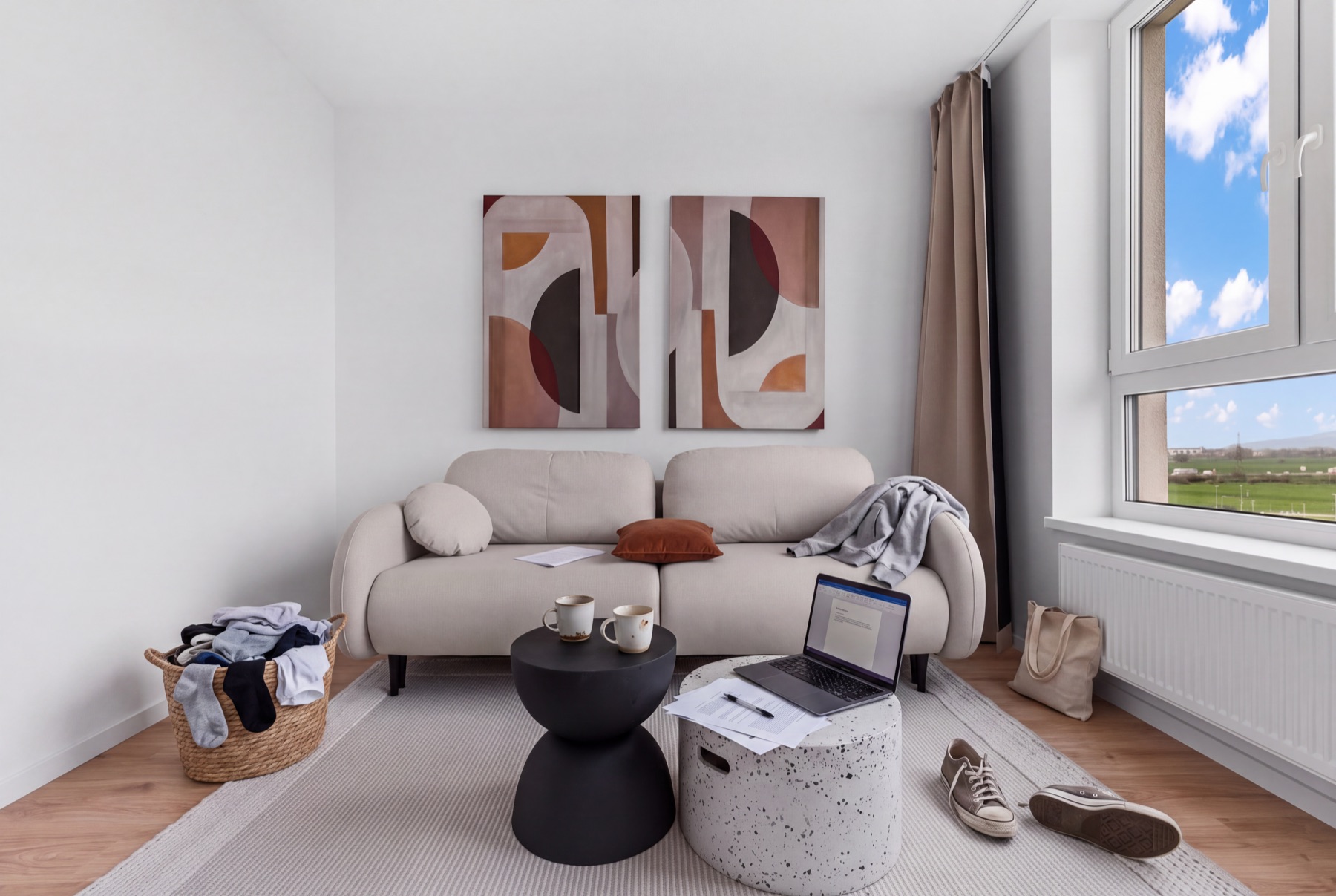 The same flat on an ordinary weekday morning, before cleaning