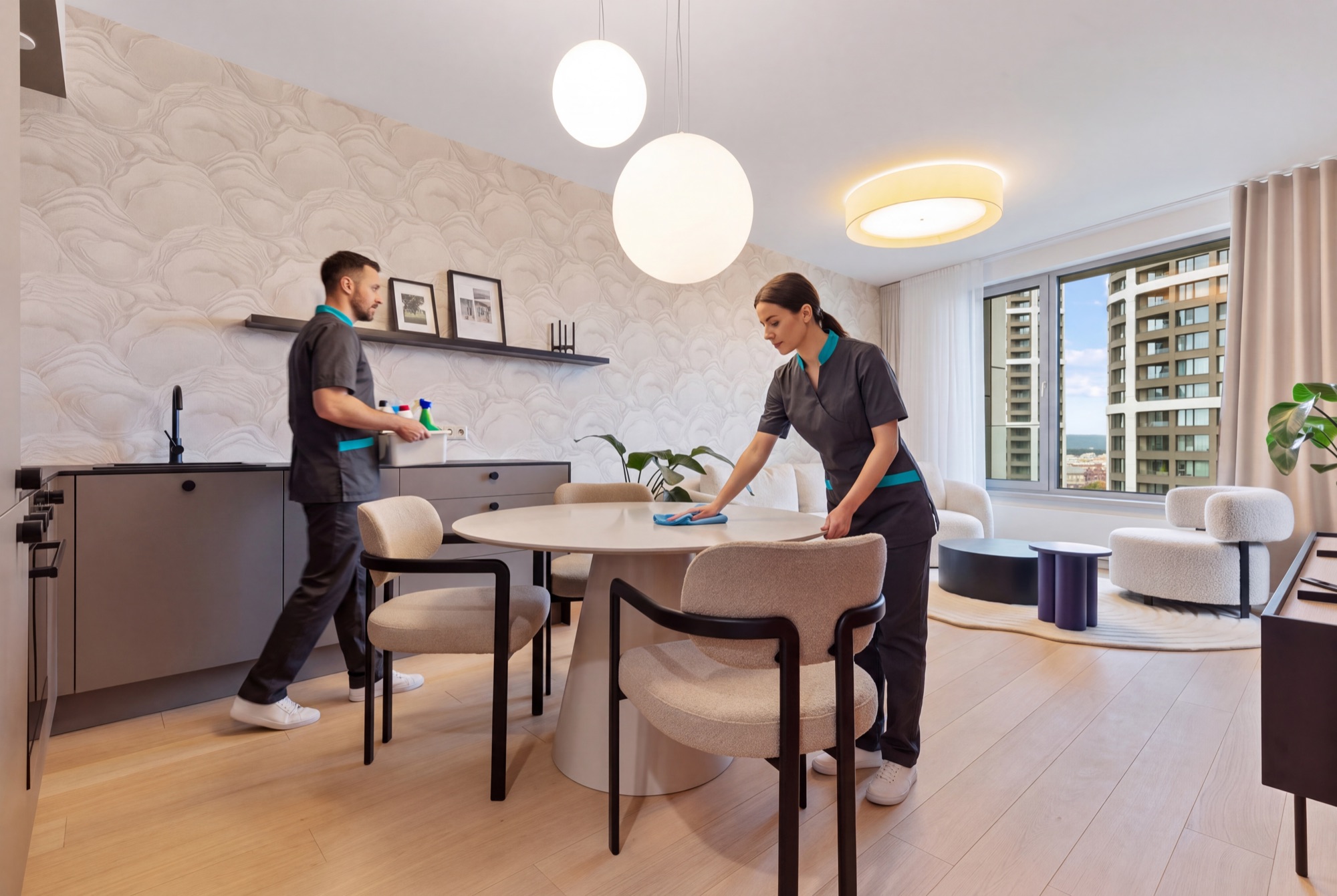 The Upracto team at work in the kitchen and dining area